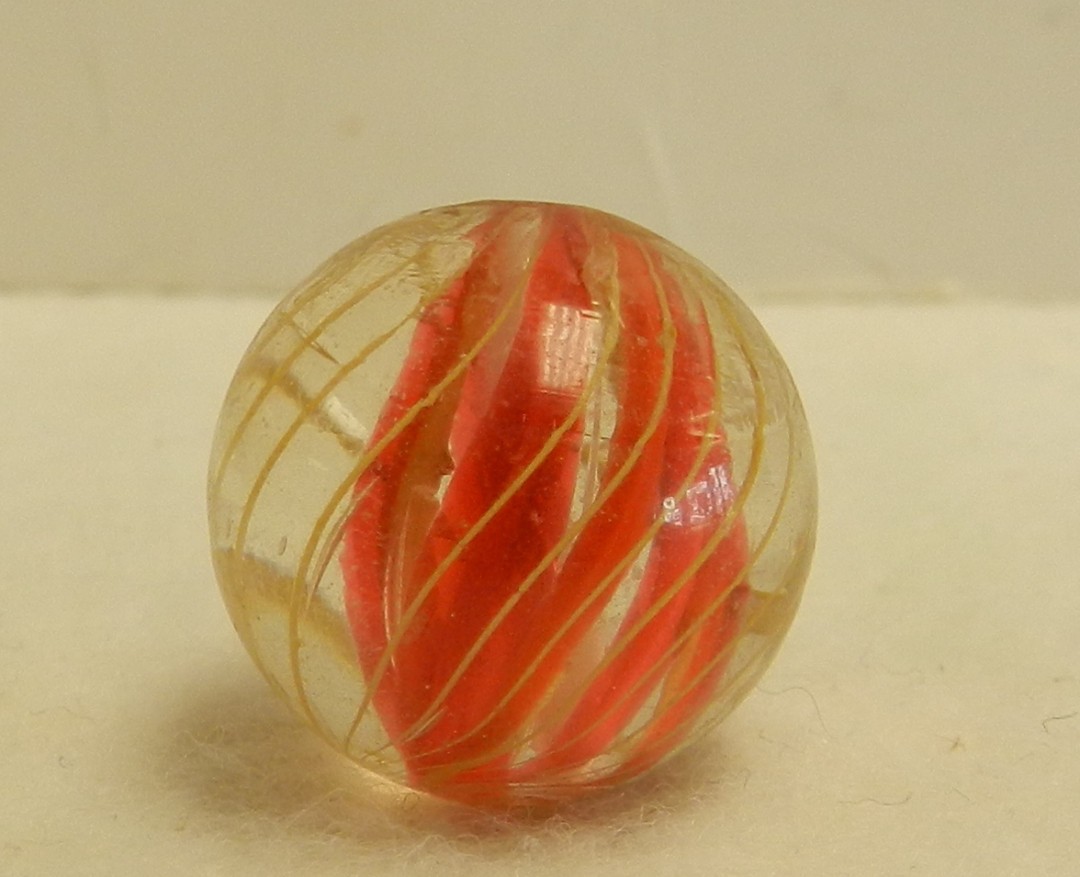 #21090m Nice Vintage Faceted Pontil Caged Divided Ribbon Swirl Marble Mint Minus