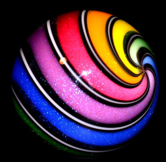 HOT HOUSE GLASS MARBLE/1.483″-CLASSIC BEACHBALL HUGE BOULDER-TANGERINE,LAVENDER+