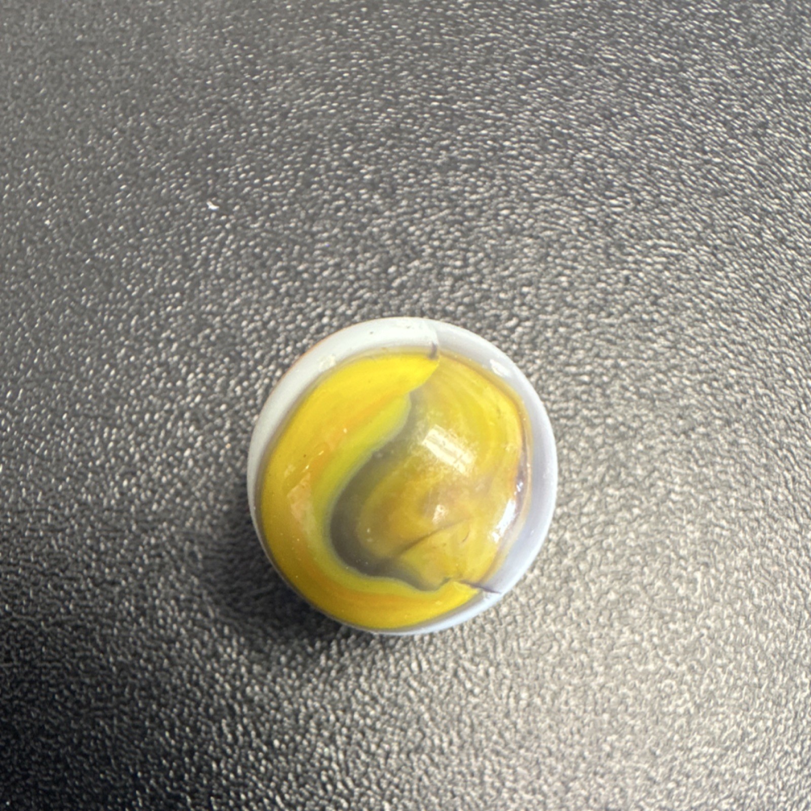 Marble. Unique Yellow, gray, white, orange and red. 3/4 inch.