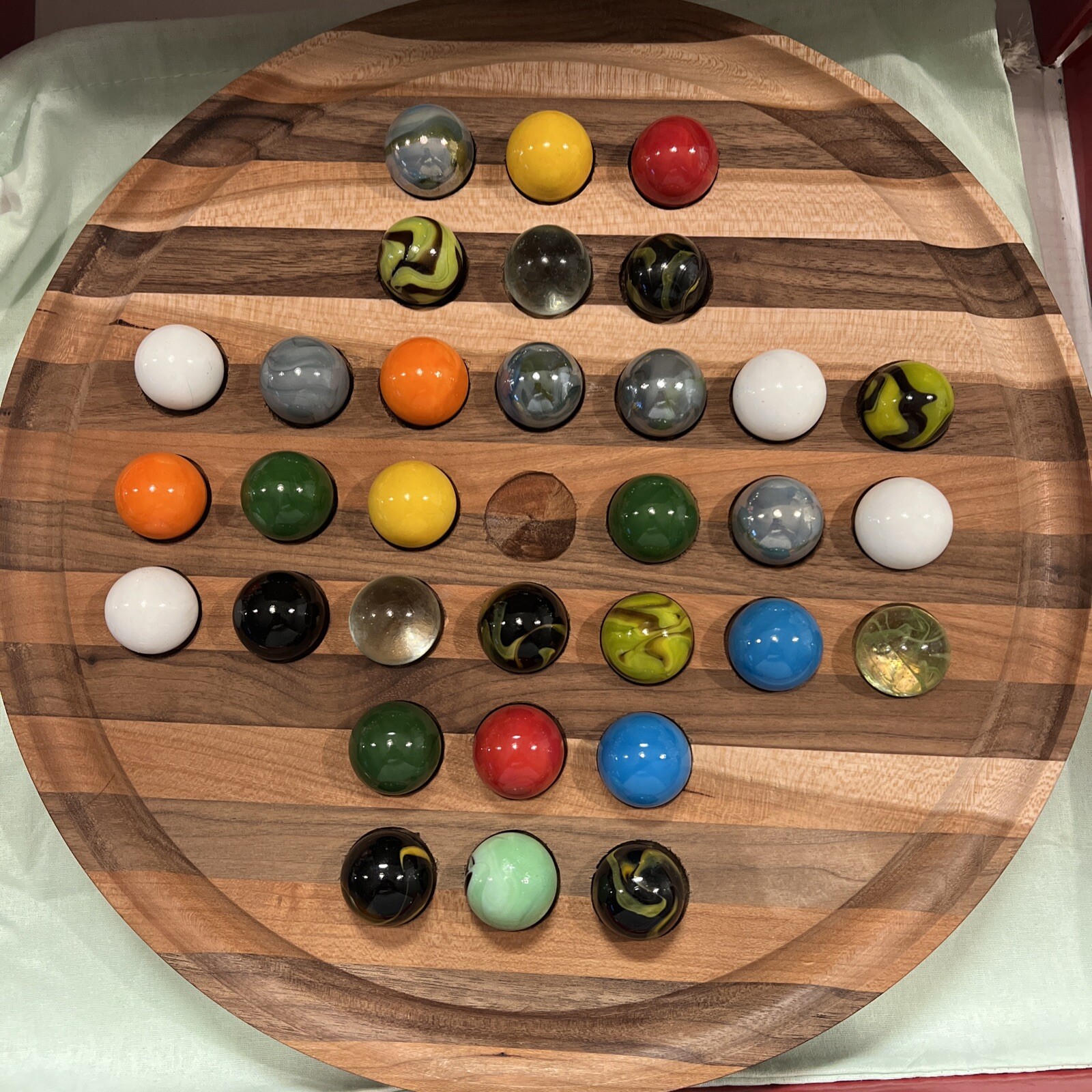 Dual Solid Wood Board Marble Solitaire And Chinese Checkers (sm And Lg Marbles)