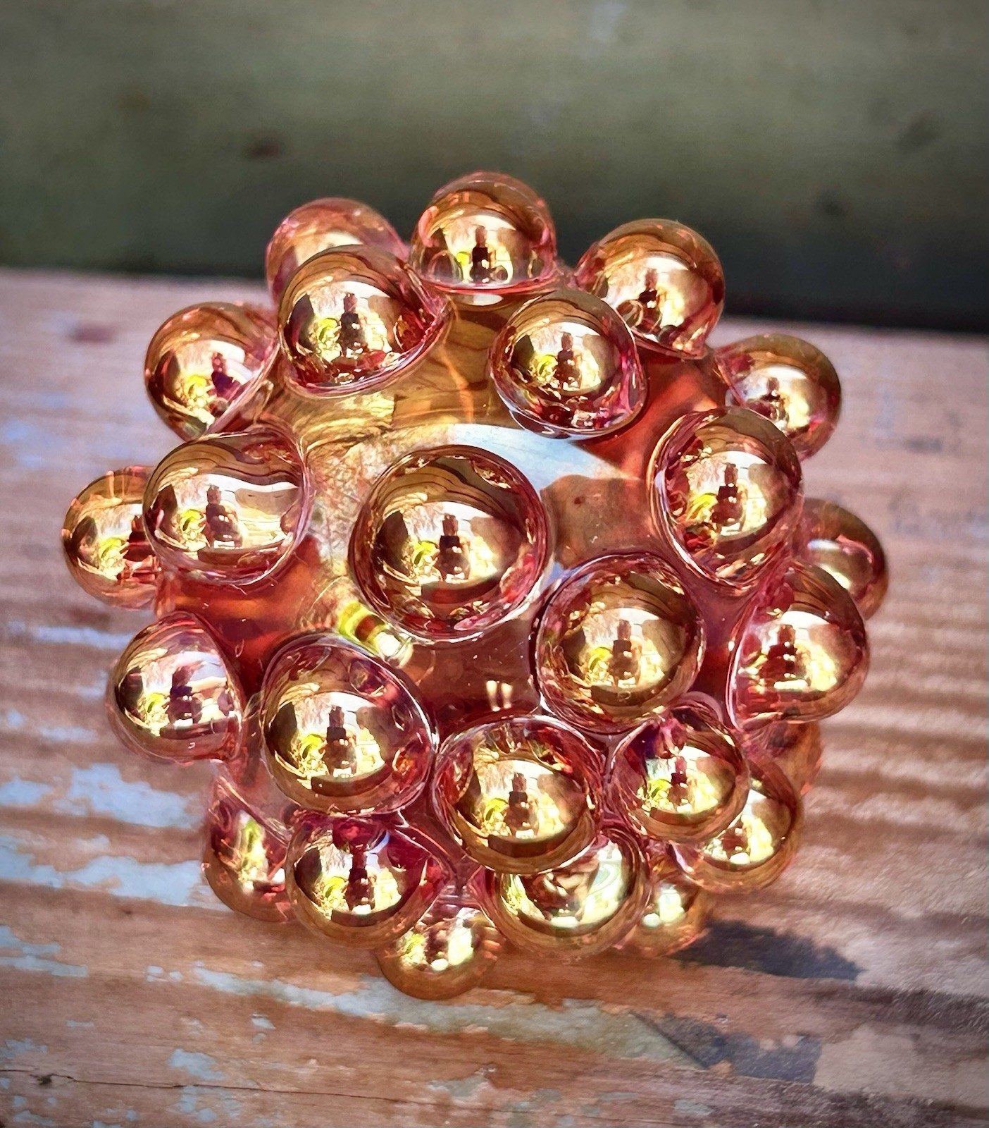Hand Blown Gold Silver Fume Hobnail Marble Art Glass Paperweight Contemporary