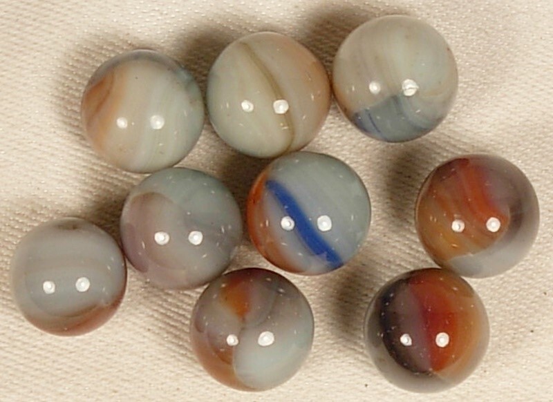 AKRO AGATE LOT OF 9 EXPERIMENTALS 1930’S 1/2″-9/16″ NM-M