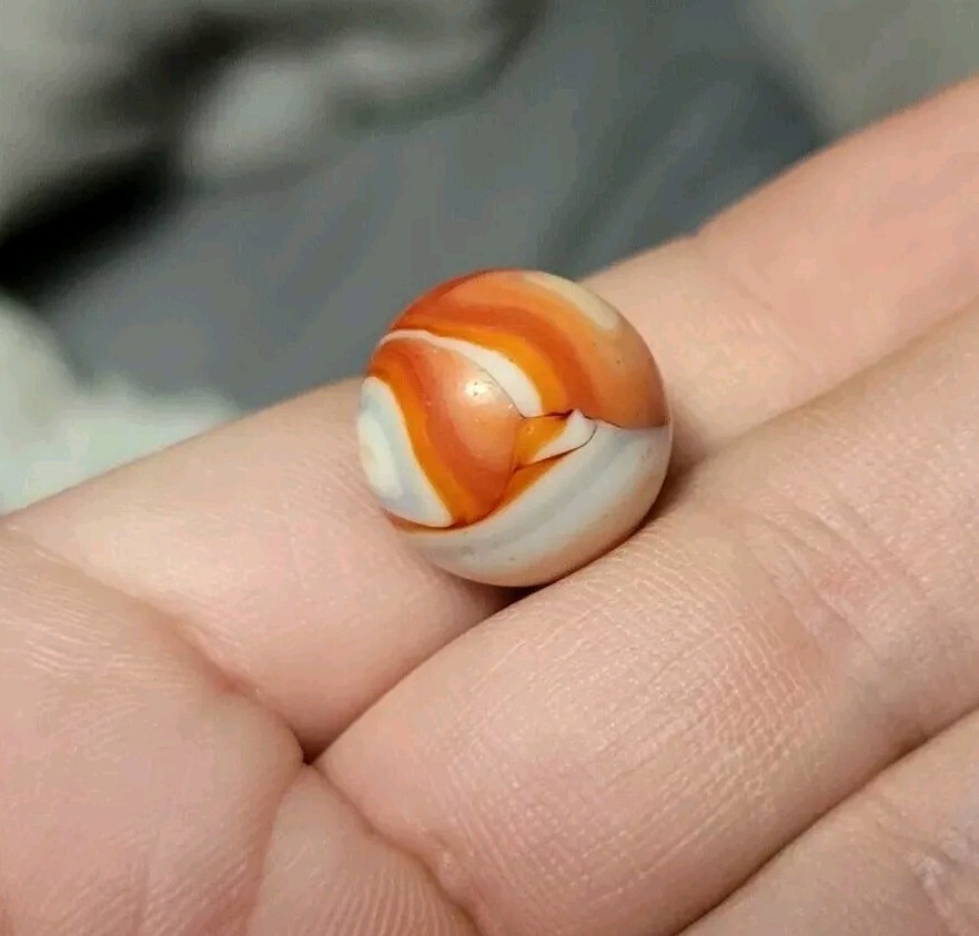 Vintage Opaque Swirl Marble ⅝” Red Orange Blue On Off White Base CAC? RAVENS?