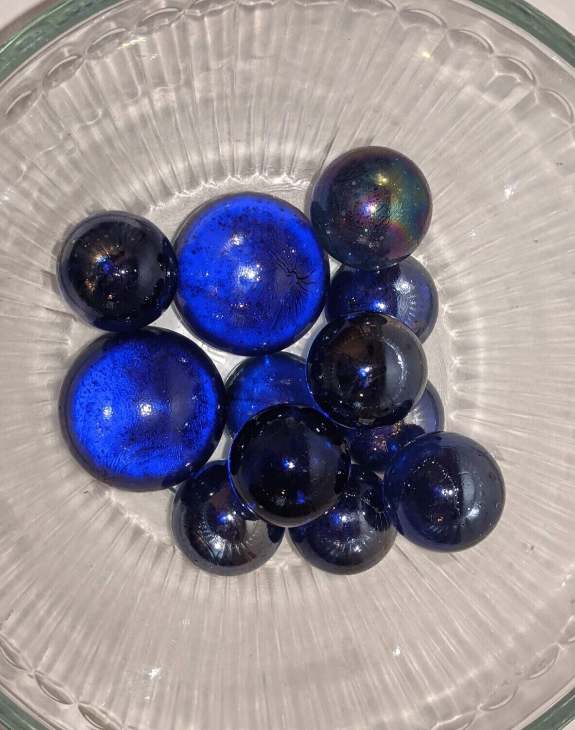 2 Large 10 Medium Blue Purple Iridescent Marbles