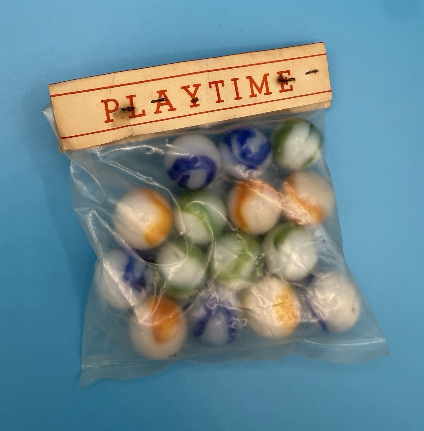 Playtime Bag of Assorted Color Allley Agate Marbles circa 1940s to 1960s