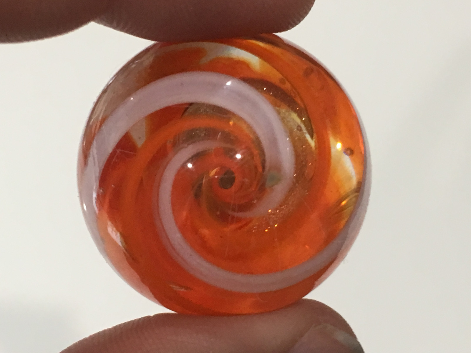 Unknown Age Blown Glass Shooter Marble Orange White Gold Swirl