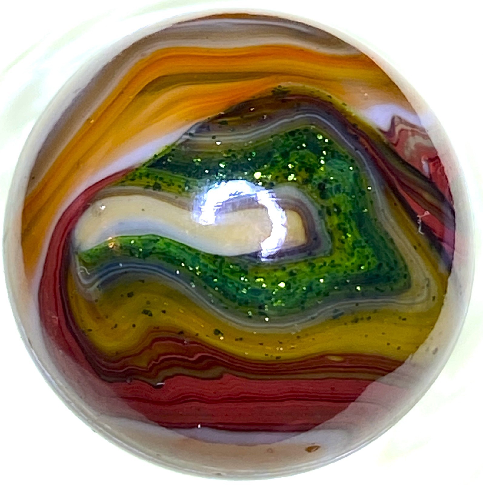 DAS/JABO BUSY FLAMEY OXBLOODY AVENTURINEY SWIRLED SHOOTER .74″ BOX03/360