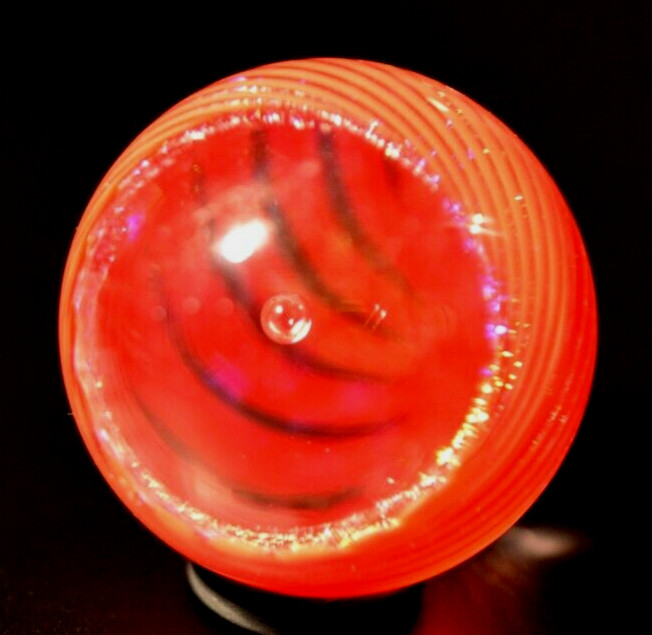 JAMES ALLOWAY GLASS MARBLE/1.372″-DICHROIC RED VORTEX #3528-GRASS,ORANGE,VIOLET+