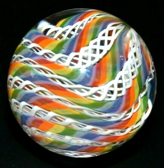 BRYAN TRILLAS GLASS MARBLE/1.316″-12 CANE LACE RAIBOW-RED,ORANGE,YELLOW,BLUE+