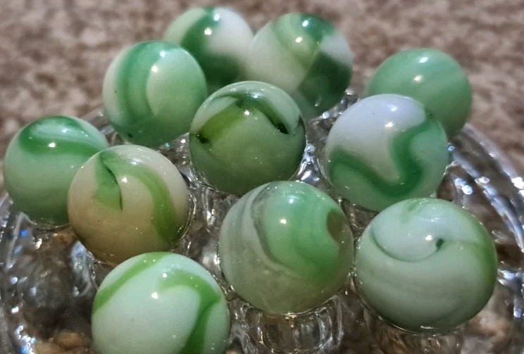 Lot Of 11 Estate Sale Marbles In Greens. Not UV