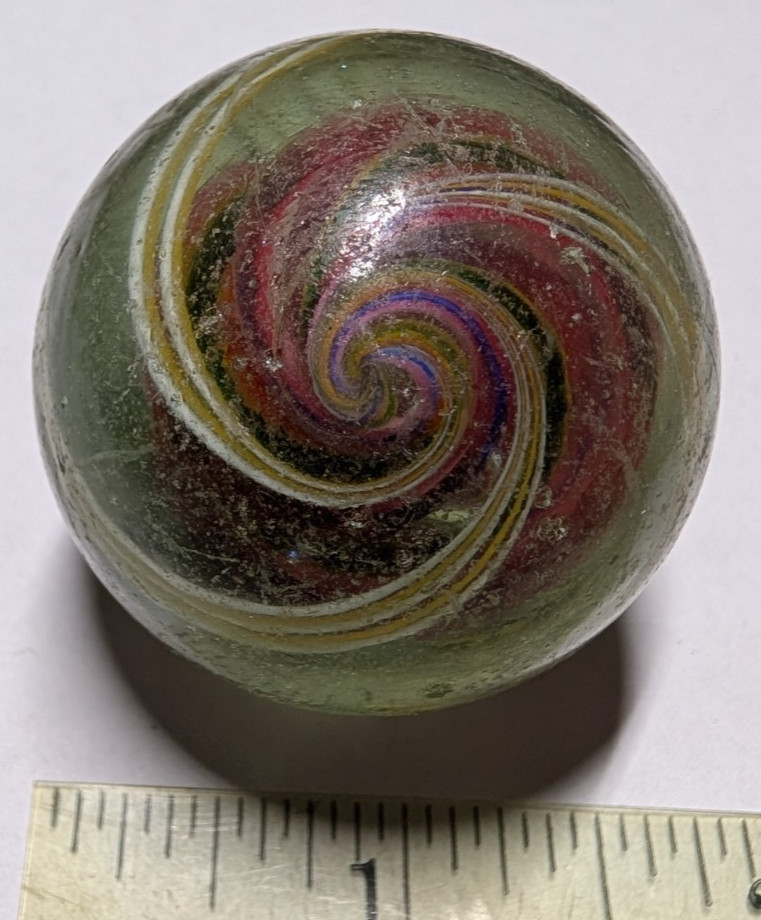 Antique German Latticino Handmade Glass divided core swirl Marble 1-5/8″