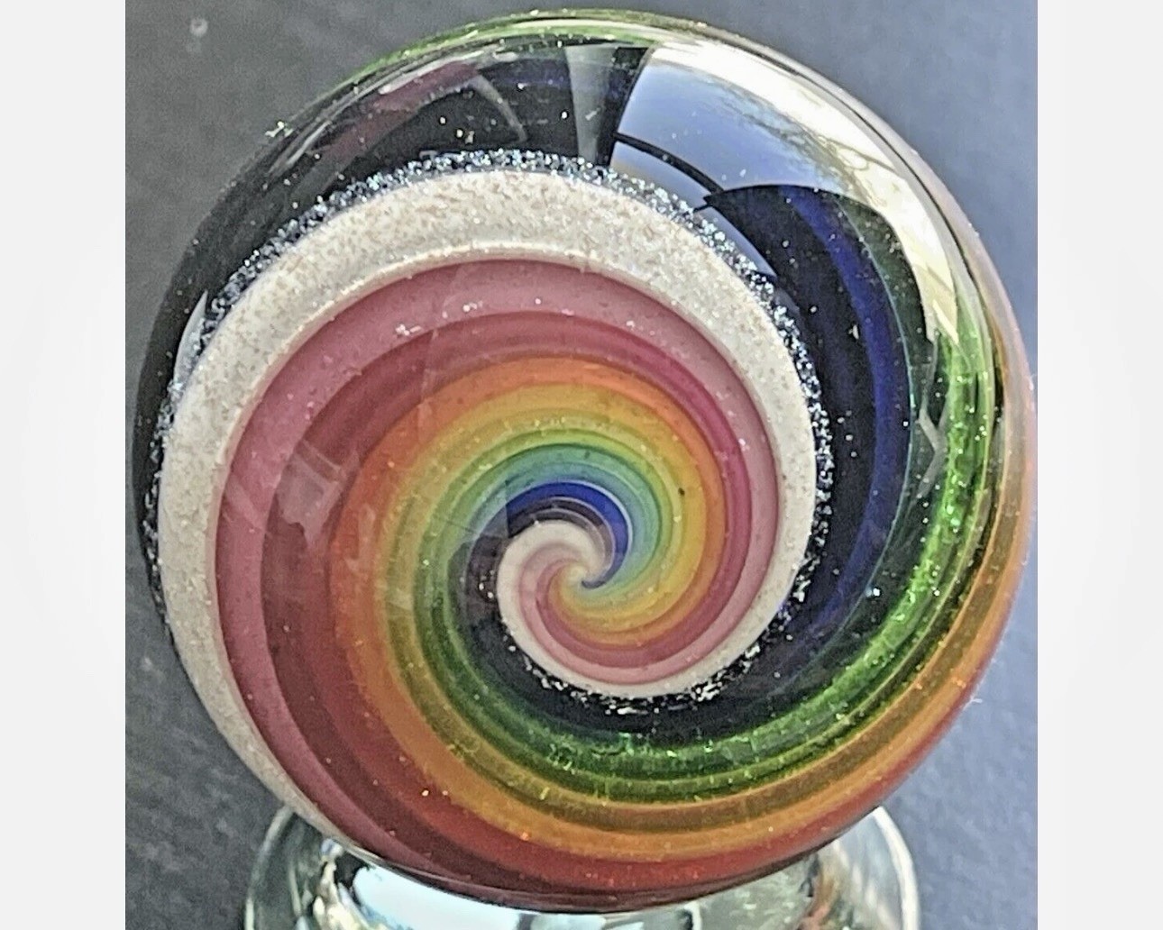 EDDIE SEESE MARBLE HANDMADE ART YELLOW CORE DICHROIC DOUBLE TWIST 1.76″ FES 16