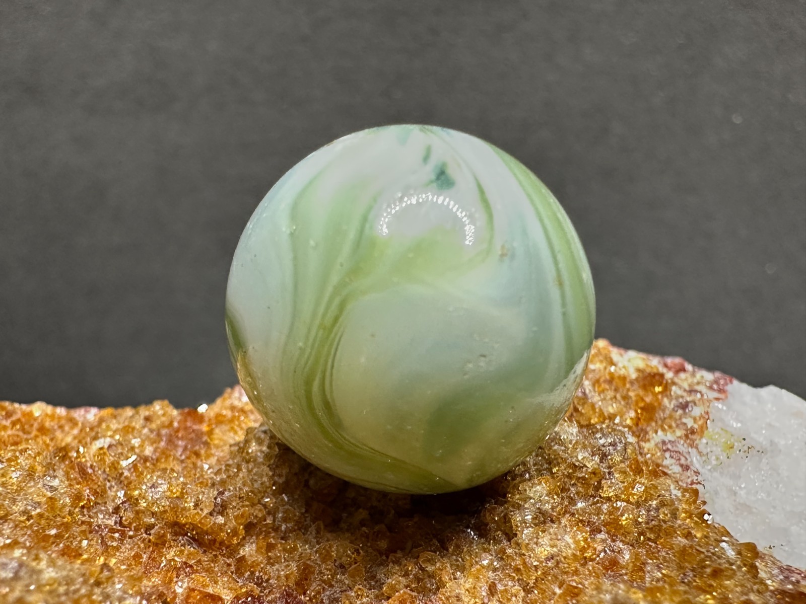 NICE Vintage M.F. Christensen HAND-GATHERED Slag Marble – Milky Green – .71″