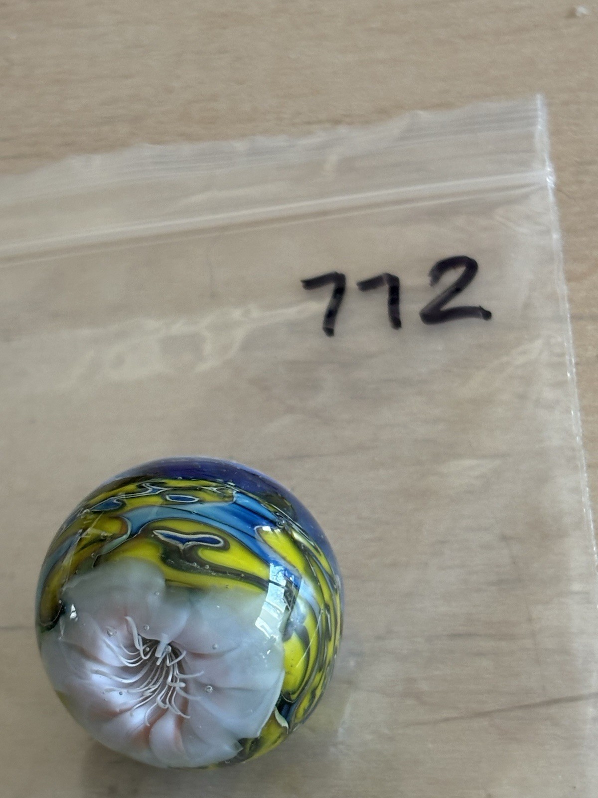 handmade art glass marble “Bi Polar Number 772” By Sara Sally LaGrand