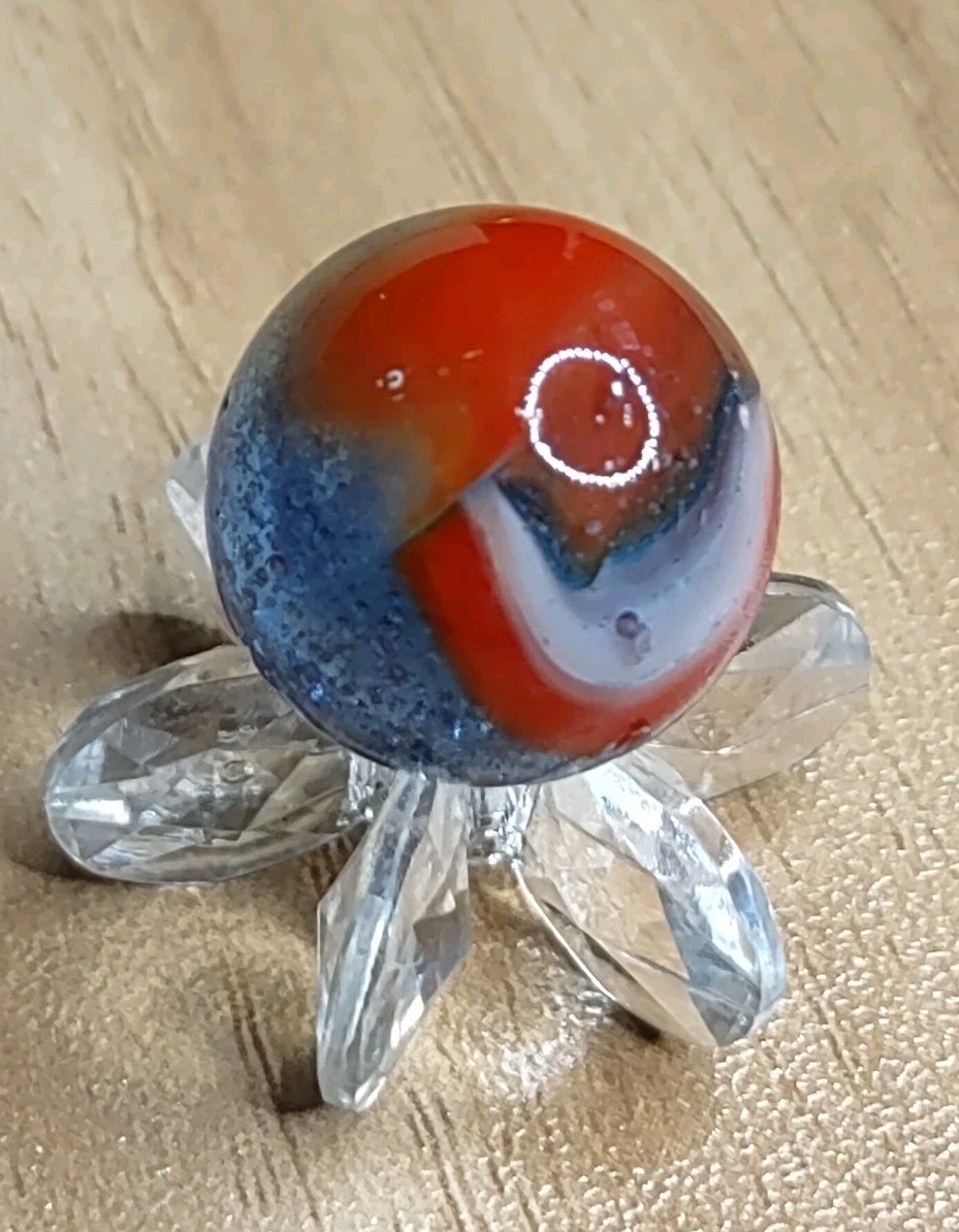 Epic Red Peltier BUBBLY Blue Base RAINBO Glass Vintage Marble READ .63″ Toys