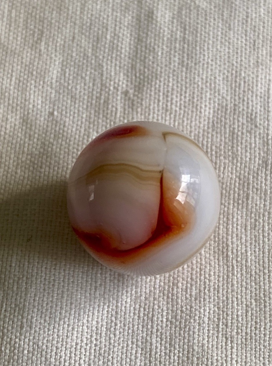 Pair Of Vtg Alley Agate Red & Yellow Swirl Marbles 1/2” & 9/16” (zzd7)