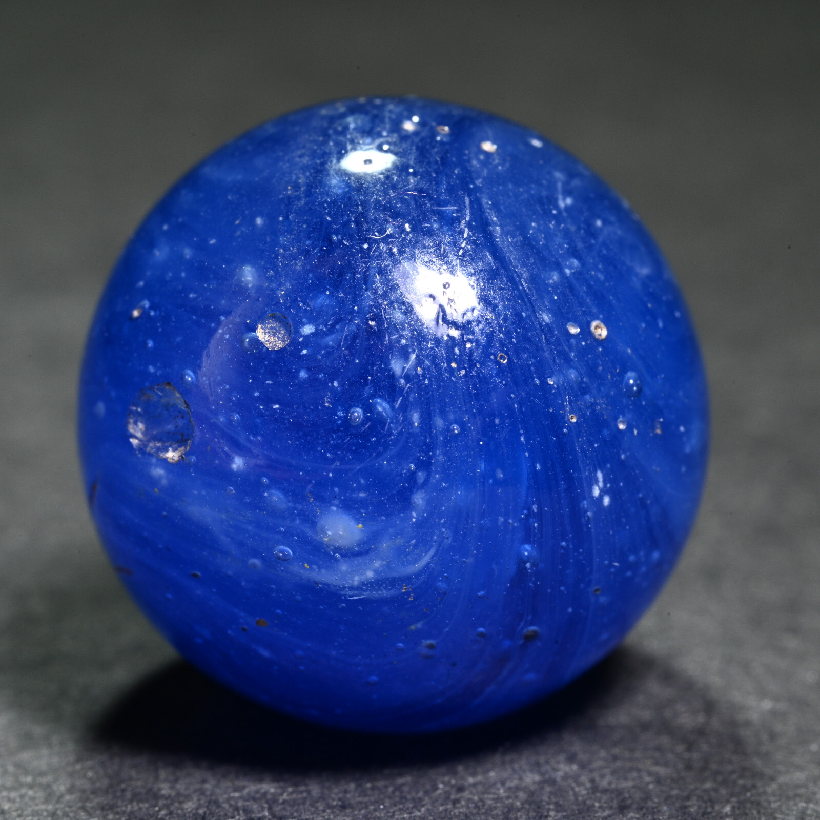 Greiner Antique German Handmade Marble Early 1860s Bubbly Blue 21.4mm 13/16”