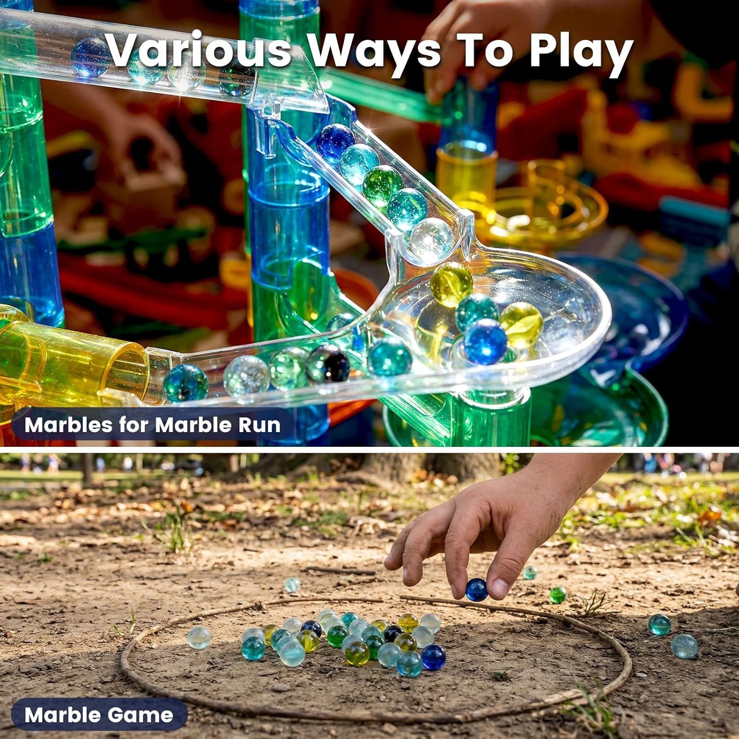 Educational 50 PCS Glass Marbles Set with Whistle – Fun for Kids & Family Games