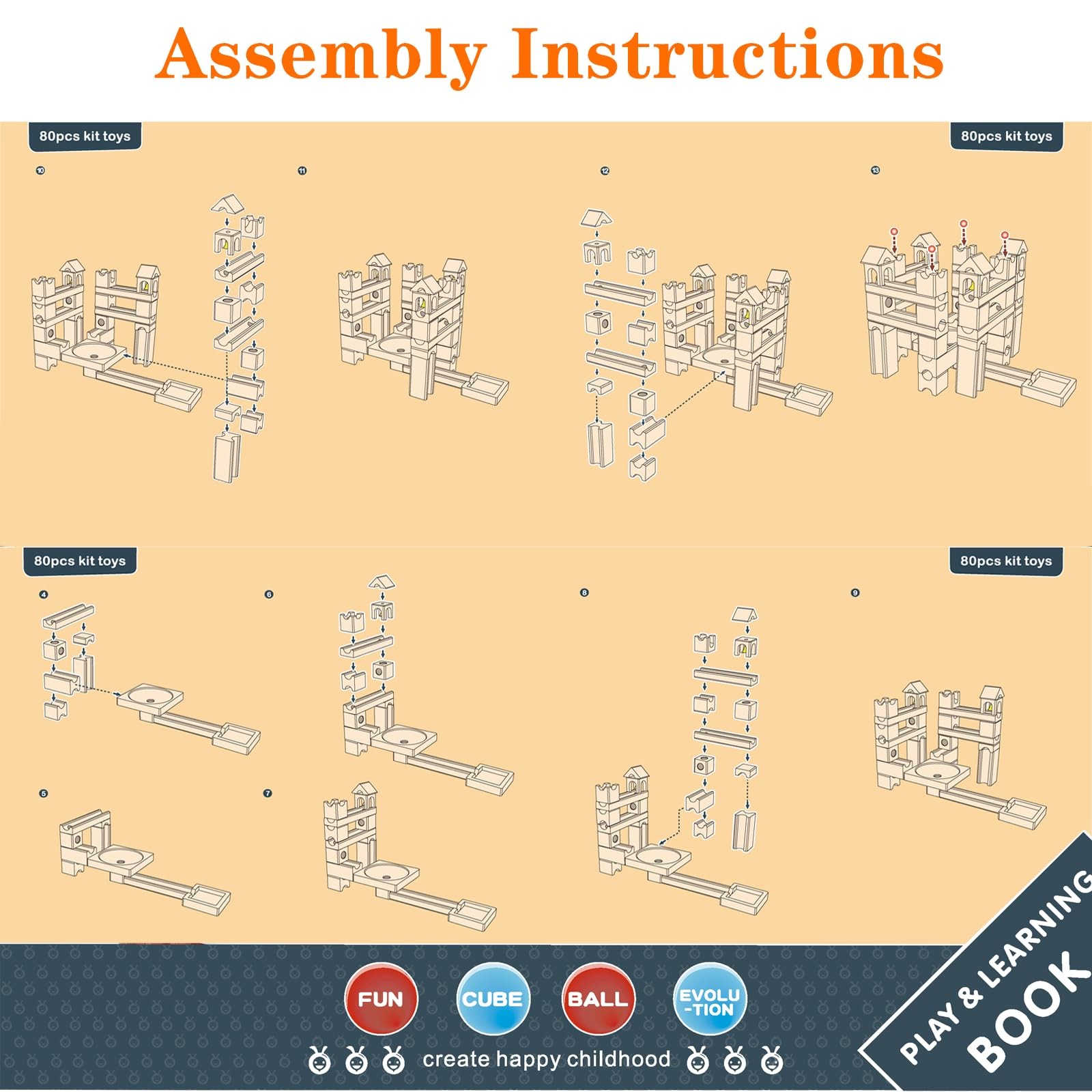 Wooden Marble Run for Kids Ages 4-8 – 80 Pieces Rush 80 Pieces, 80 Pcs