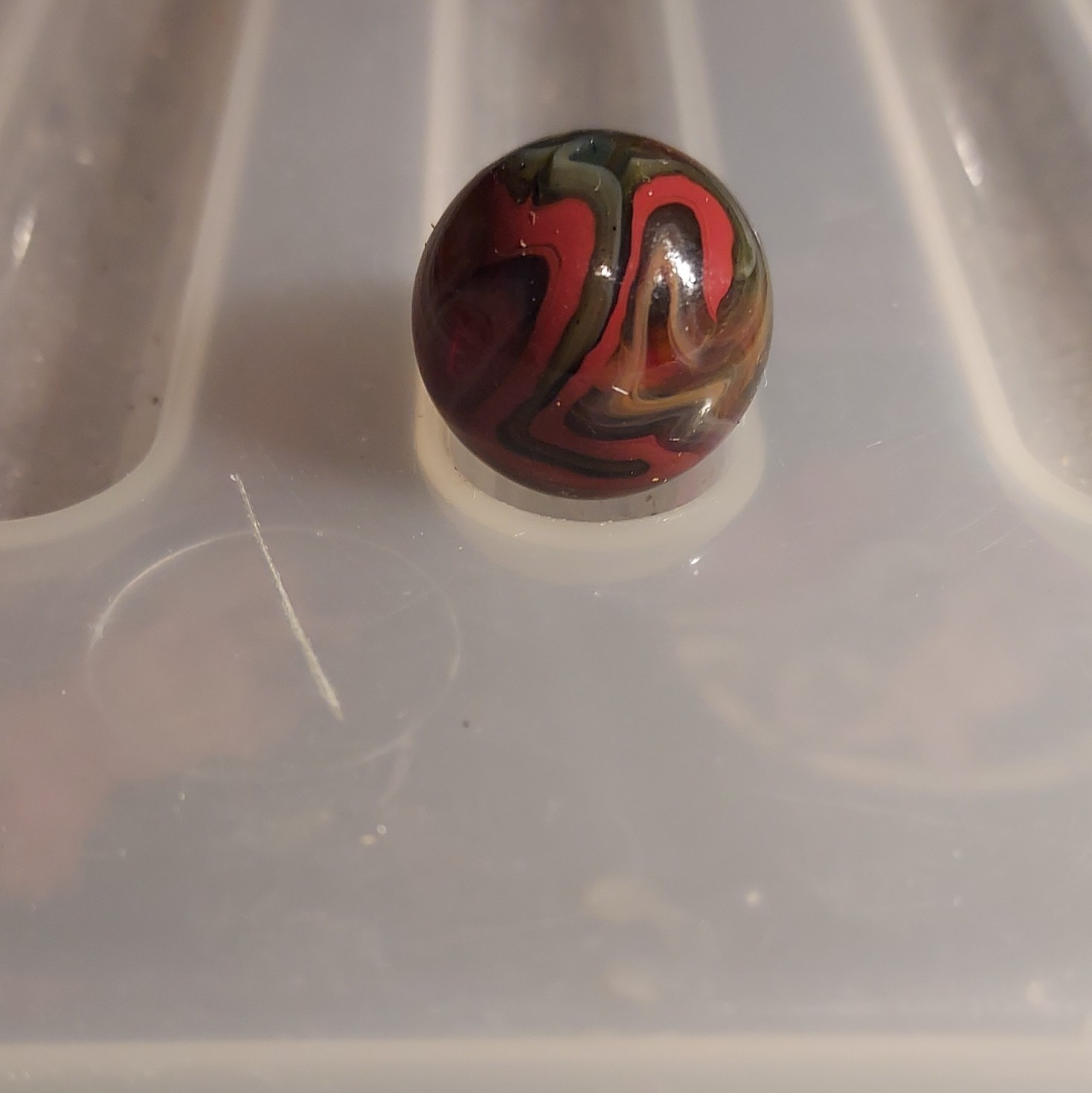 Akro Agate Swirl Glass Toy Marble – Red Black Tan Swirl Pattern Design