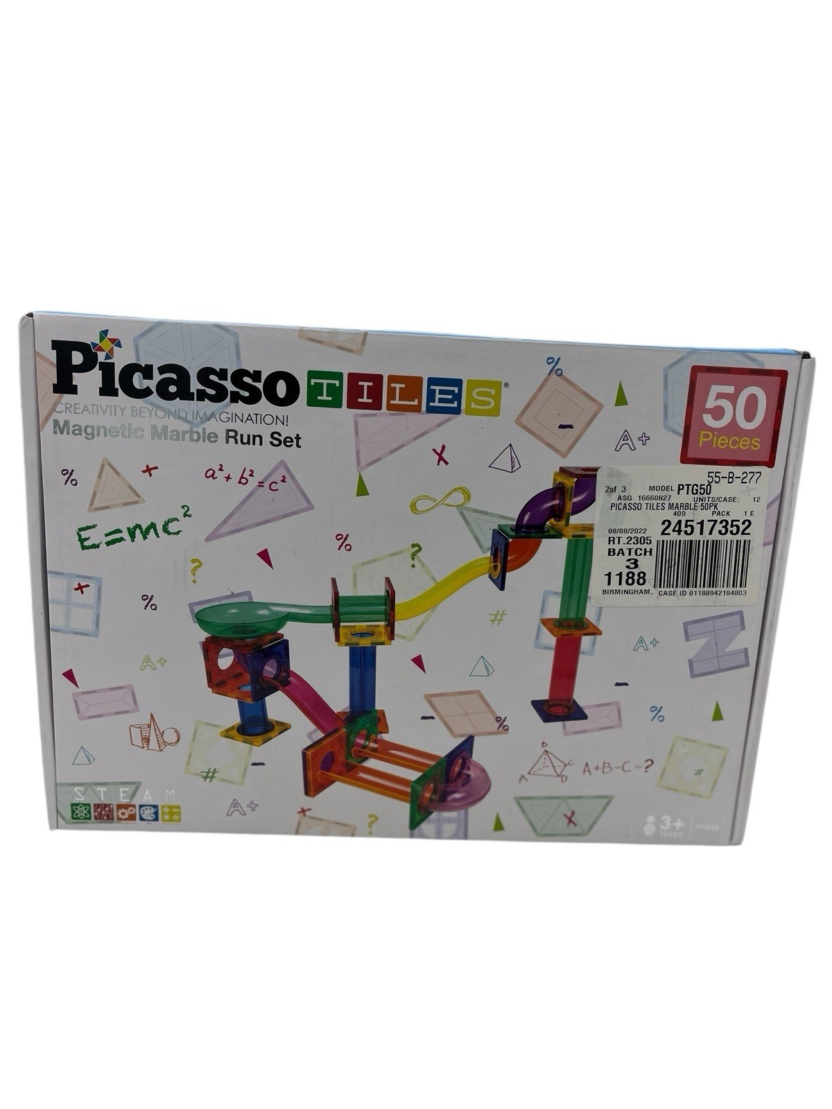 Picasso Tiles 50pcs Magnetic Tiles 13.25 9.38 3.25in 50 Piece Marble Run Set