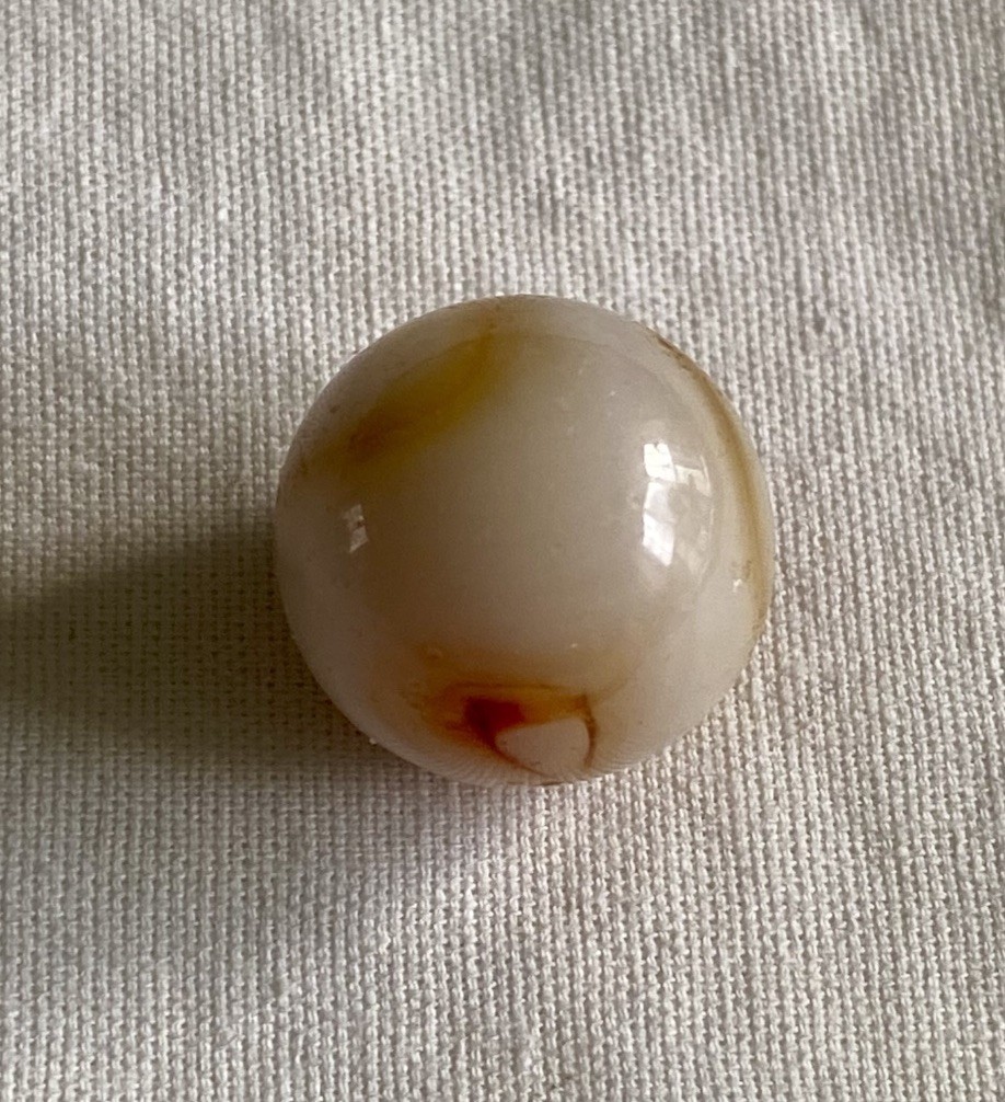 Pair Of Vtg Alley Agate Red & Yellow Swirl Marbles 1/2” & 9/16” (zzd7)
