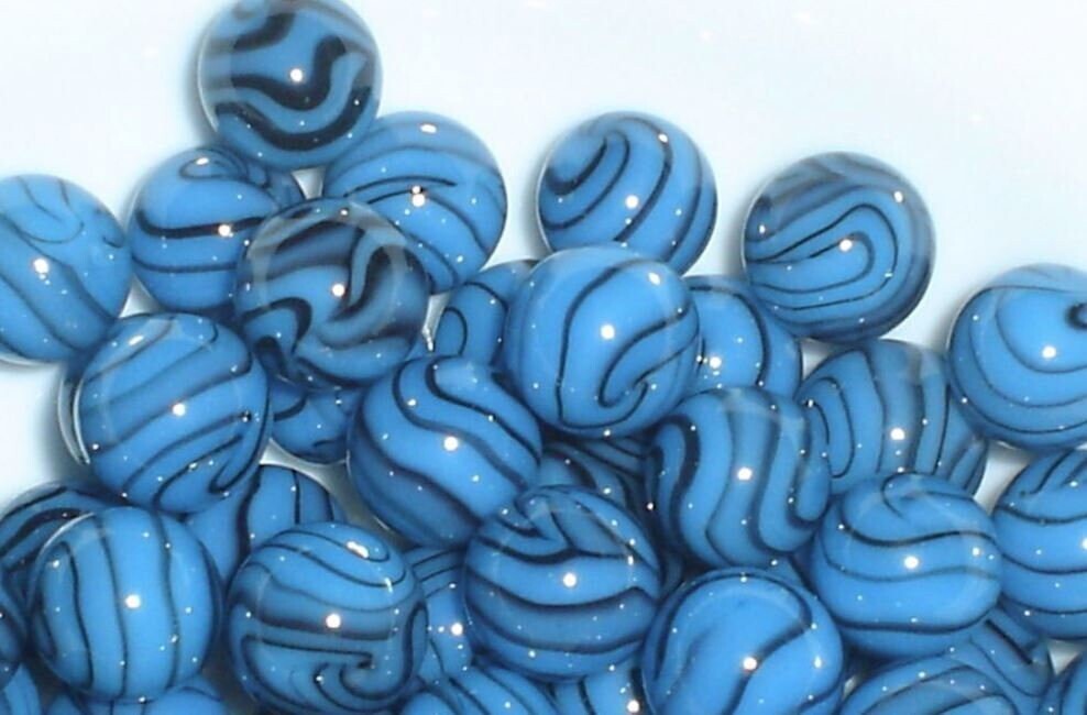16mm Brontosaurus Glass Marble Players Pack of 50 Light Blue w Gray Swirls Vacor