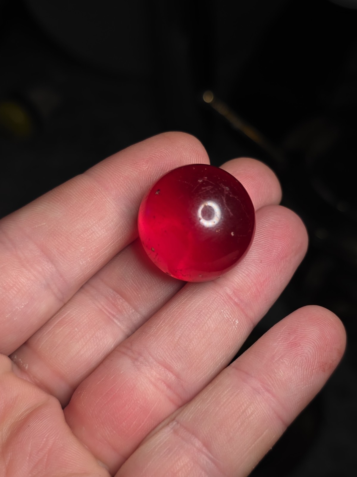 Antique Ruby Red Marble Clearie Swirl Glass Cadmium Glow Shooter .9″ Diameter