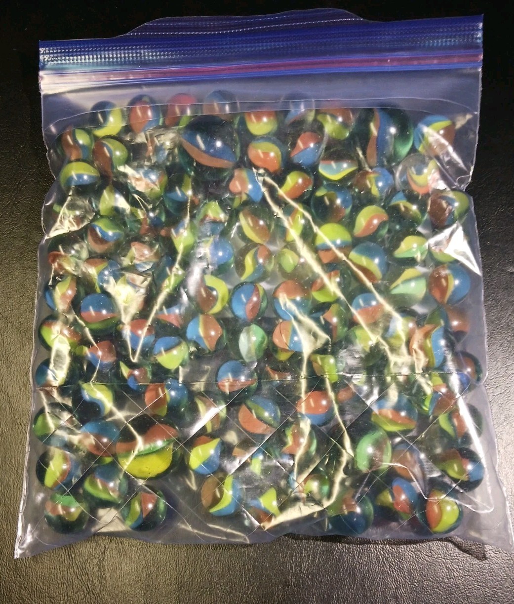 Vintage Lot Of 104 Clear Glass Cat’s Eye Marbles Multi Color Ribbon Toy