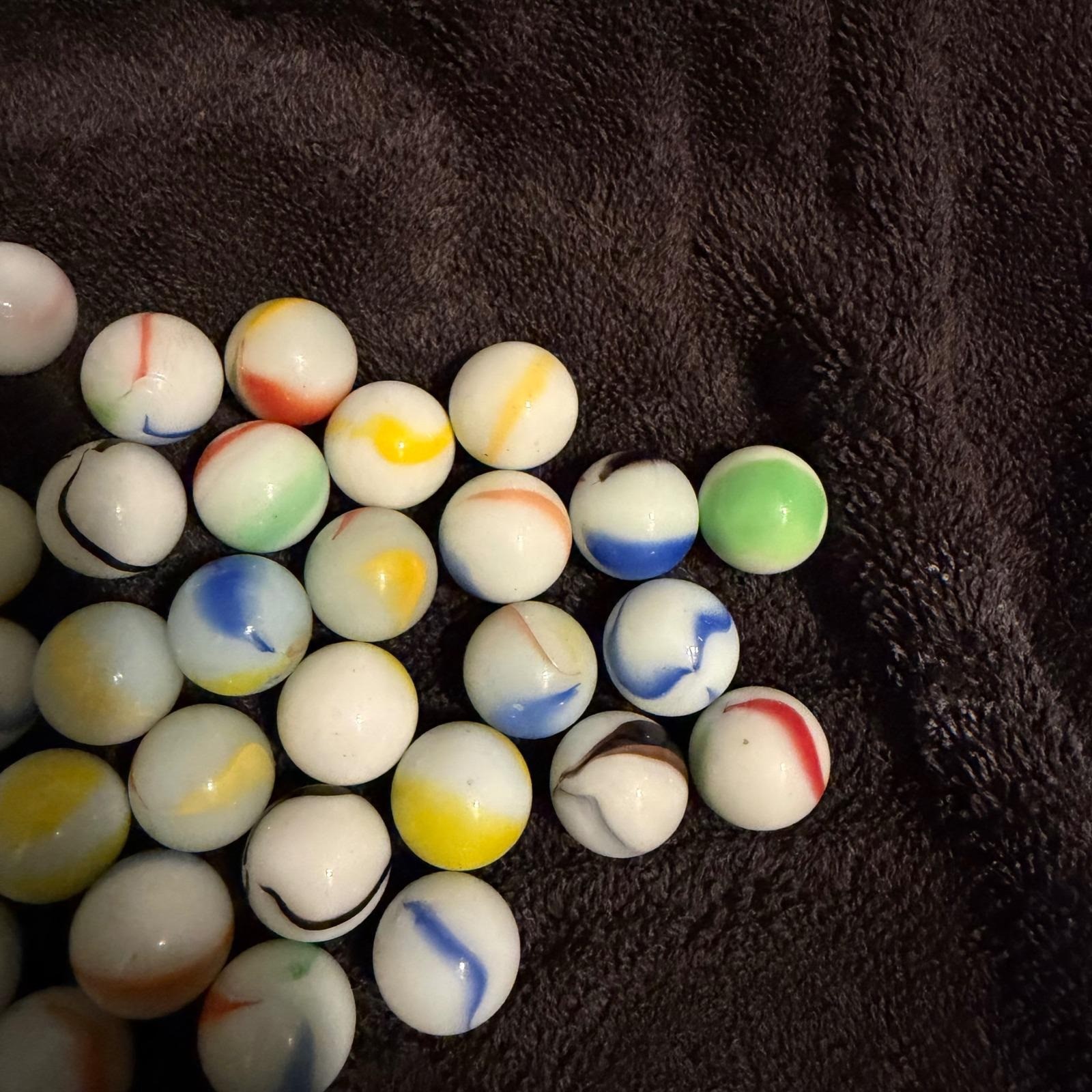 44 Vintage Akro Agate Peltier Marbles Lot 2 Shooters UV Glow Uranium Glass Swirl