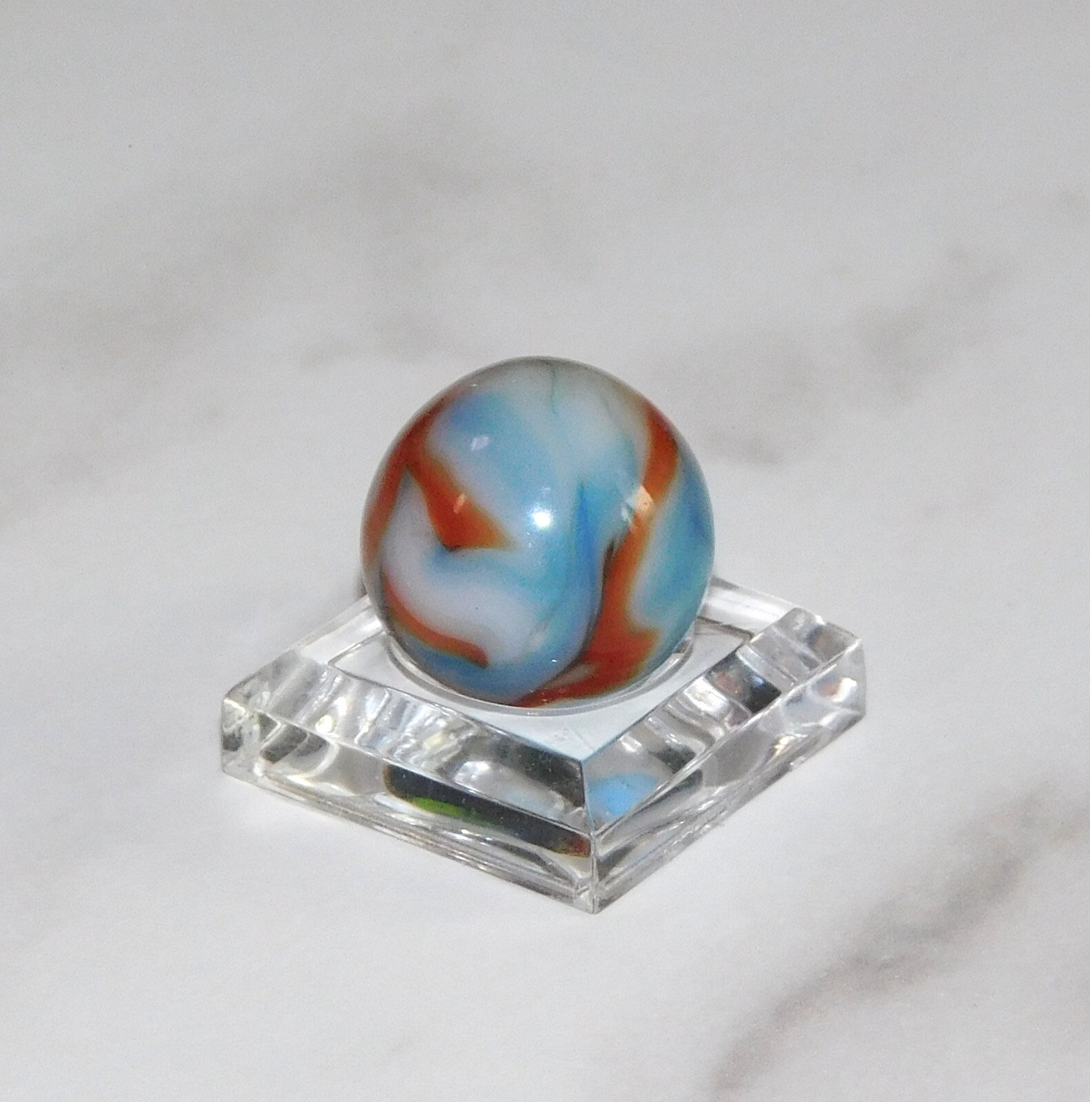 Vintage Marble Light Blue Orange White Swirl Opaque Peltier Akro 0.66″ #0-135