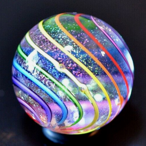 JAMES ALLOWAY GLASS MARBLE/1.225″-RAINBOW DICHROIC GLITTERBALL #354-MAGENTA,YLW+