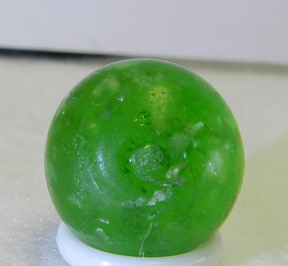 #17356m Vintage Green Glass German Handmade Mica Marble .69 Inches