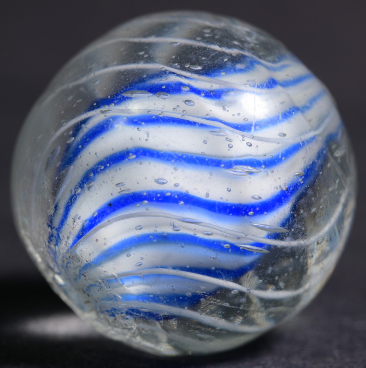 Candy Cane Solid Core German Handmade Antique Marble Caged Cobalt 17.9mm 11/16”