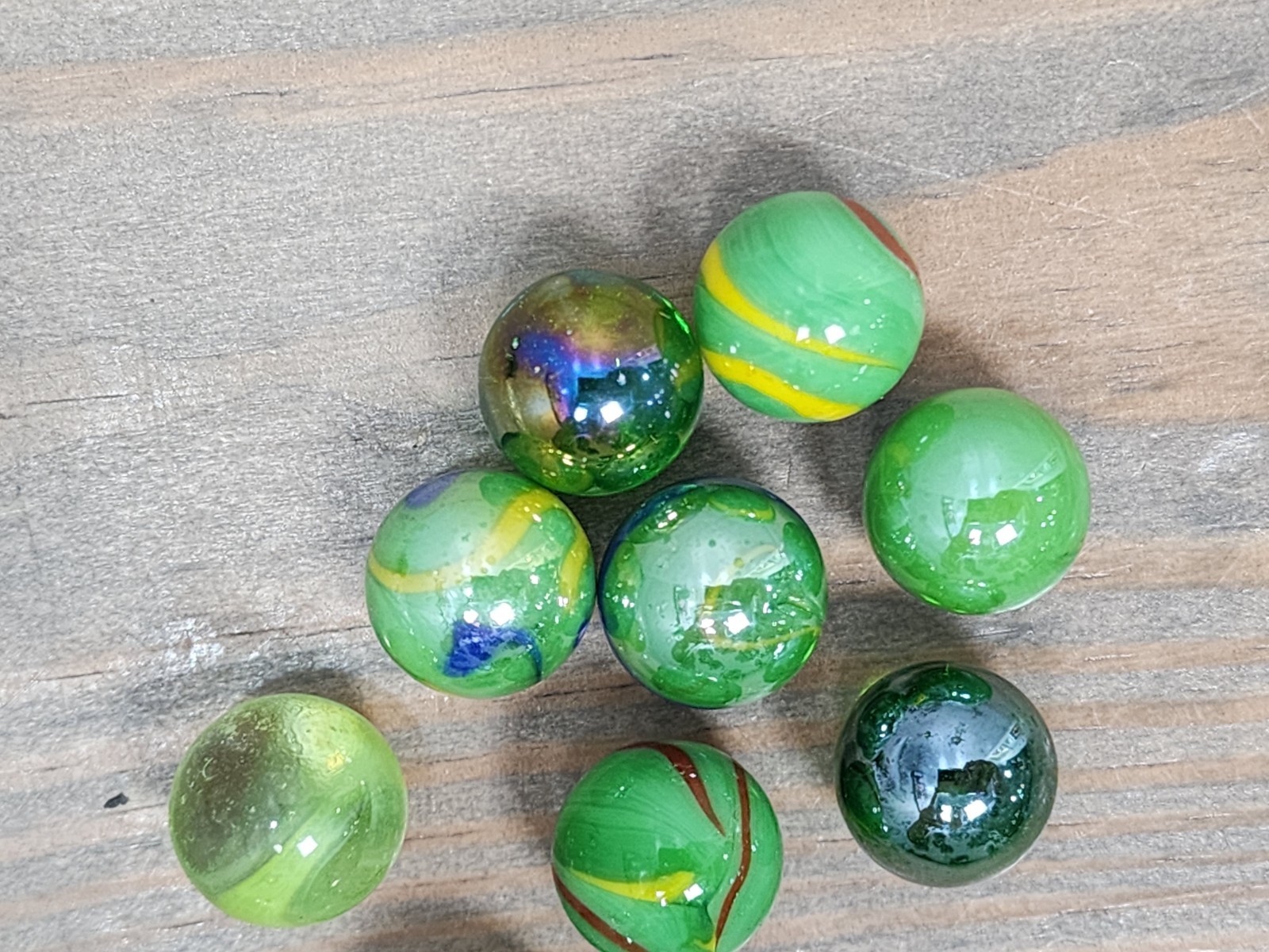 Cat’s Eye Marbles Green Vintage Lot Of 9
