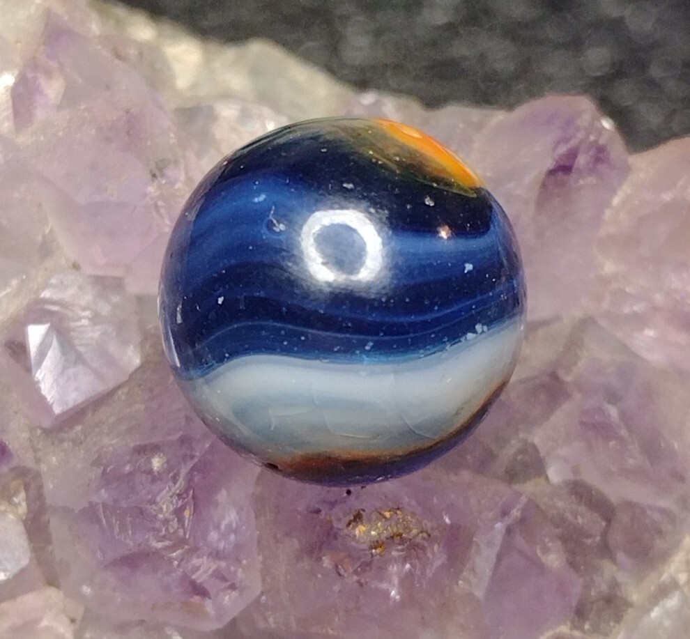 SWEET Blue & Orange & White MCR RAINBO PELTIER Kokomo ? NM- Vintage Marbles .57″