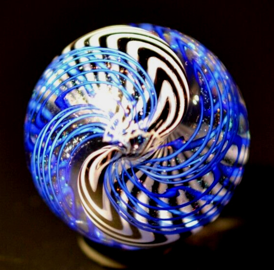 JAMES ALLOWAY GLASS MARBLE/1.327″-DICHROIC CANE SUPERNOVA #208-4 CANES FILIGRANA