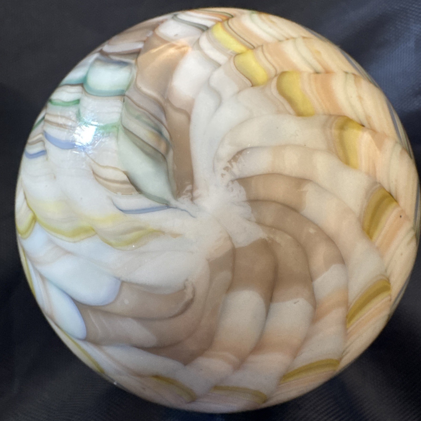 Contemporary Handmade Art Glass Rare Marble 2.12” Swirl Design Glows BIN