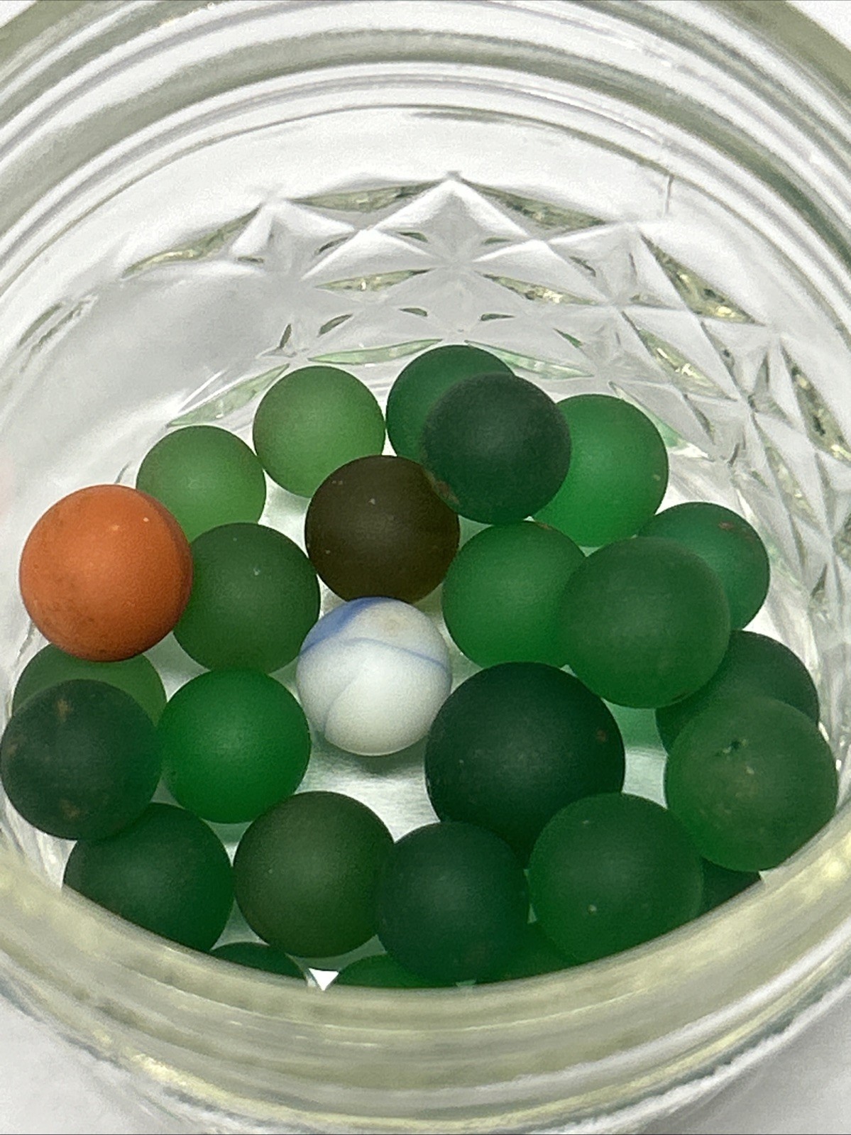 Lot Of 27 Tiny Antique Marble- 24 Green, 1 Orange, 2 Multi **Read