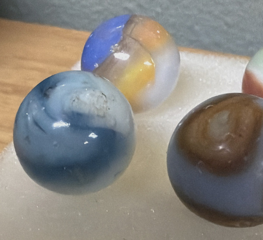 Old Lot of 6 Agate Christensen Peltier Vitro Art Glass Swirl Marbles As Is
