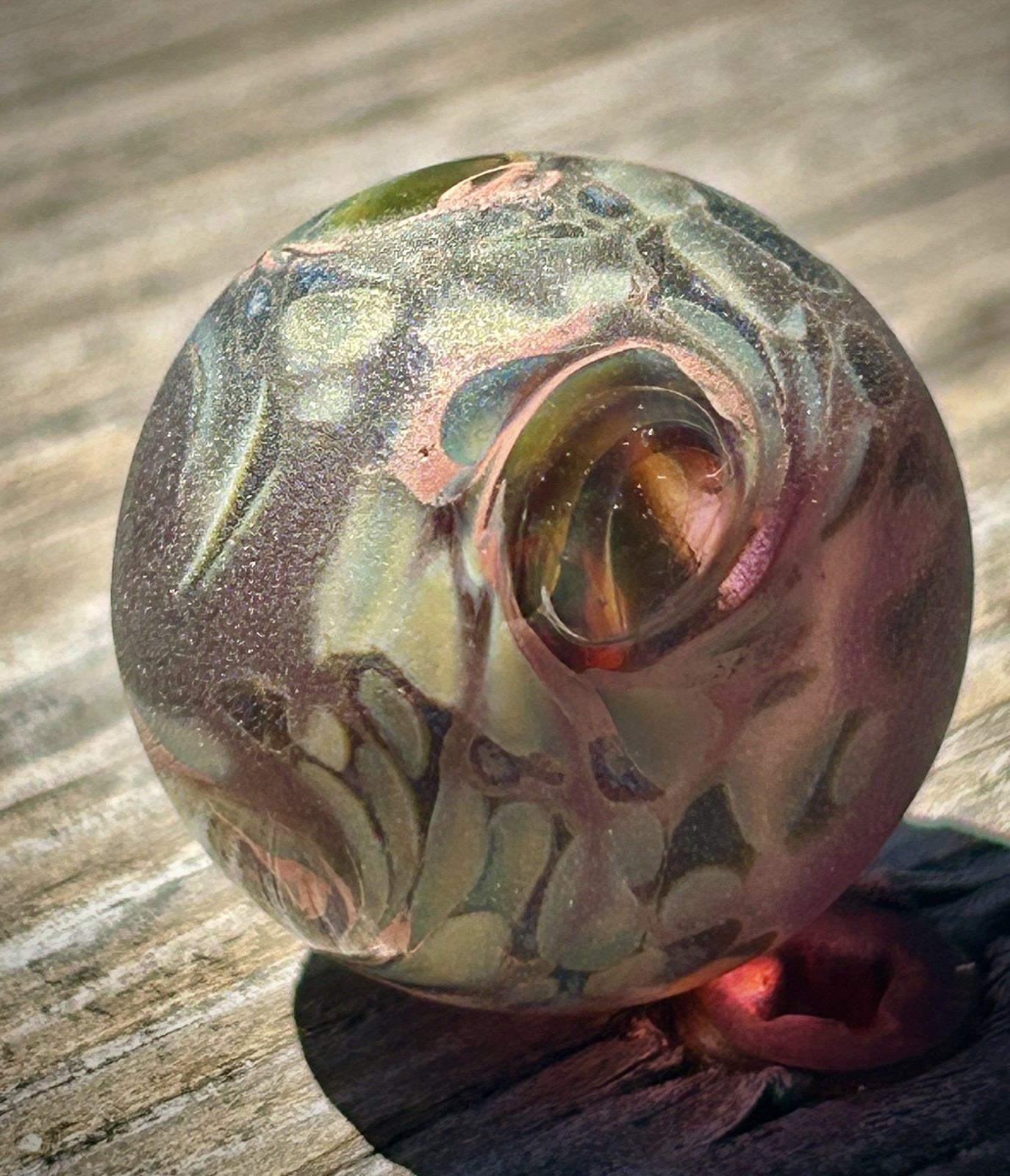 Hand Blown Sand Blasted Frosted Marble Boro Glass Art portal windows planet