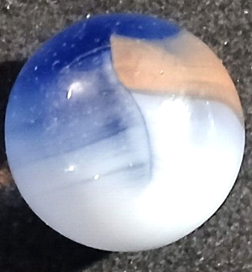 Vitro Agate Conqueror Glass Marble Blue Transparent Base Red White Patch .620″