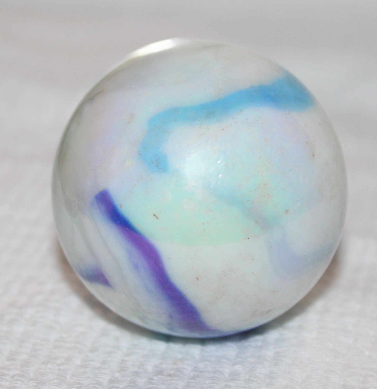 Two Large 2″ (50 mm) Marbles — (Swirling Blue & White Marbles)