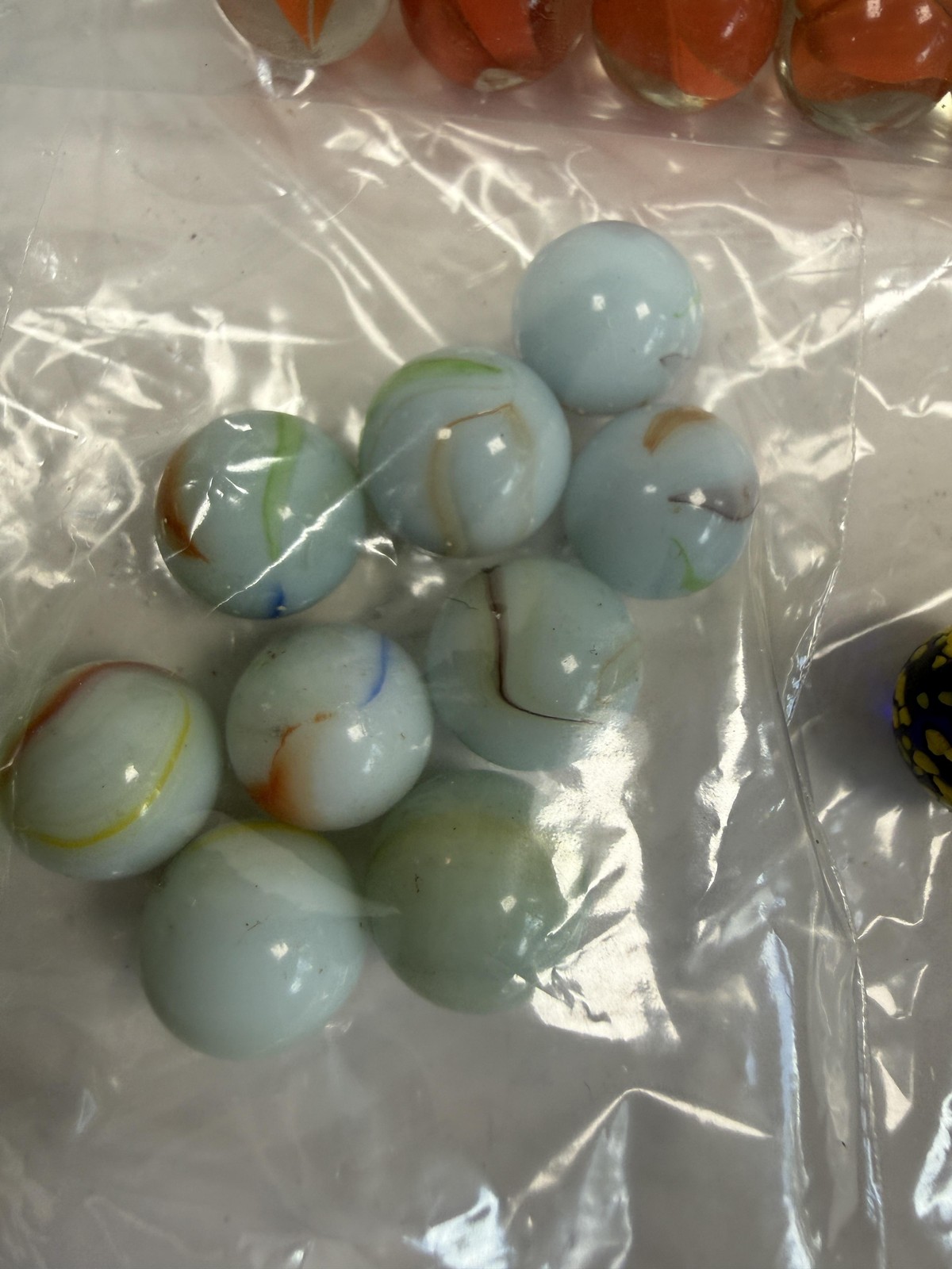 Vintage Mixed Glass Marbles Lot Cat Eye Swirl Confetti Multi Green Orange Blue
