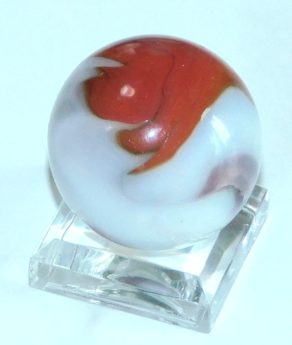 Vintage Marble Shooter Red Purple White Opaque Corkscrew Pontil 0.99″ #0-132