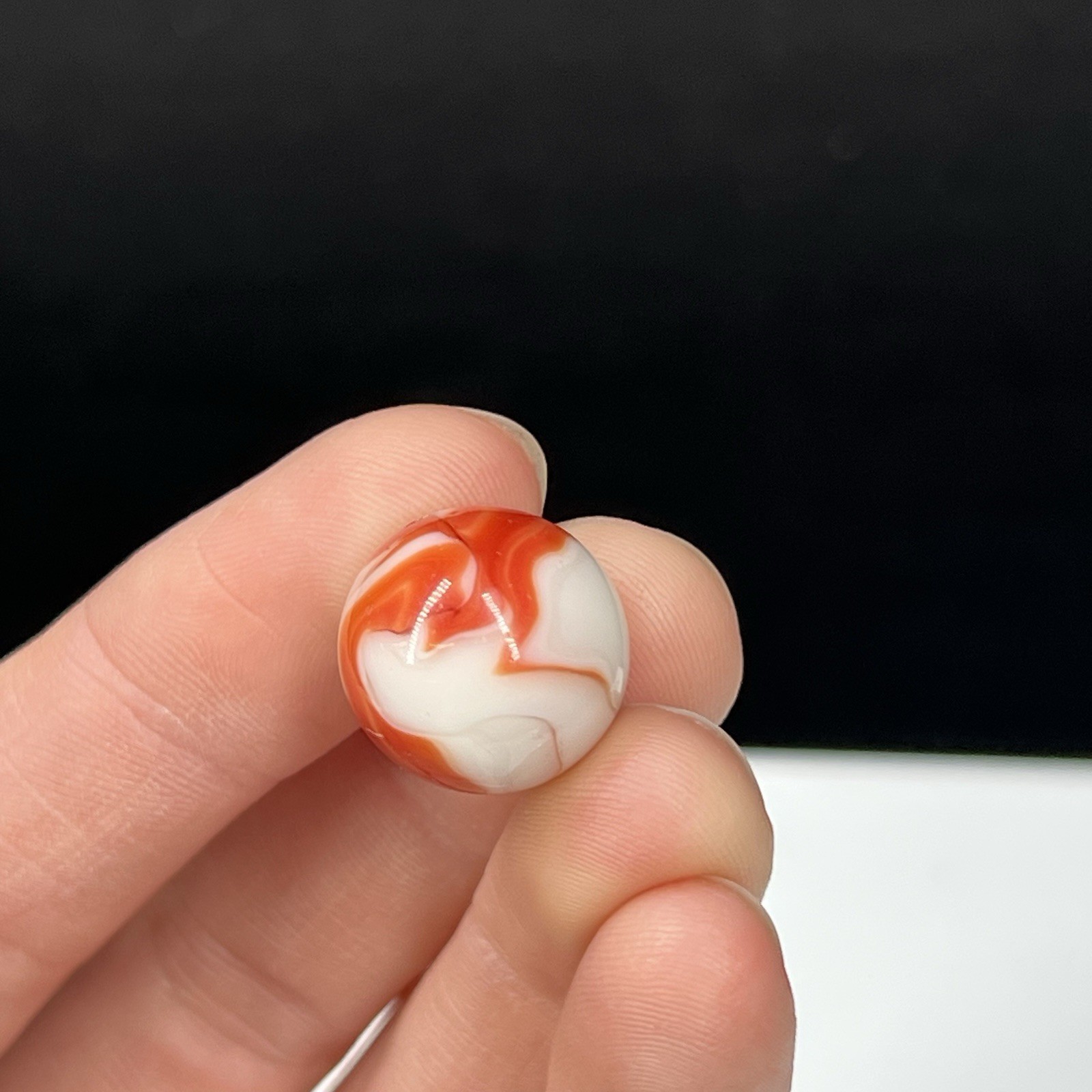 Vtg Old Glass Marble Akro Agate Peltier Christensen .60” Orange White Swirl