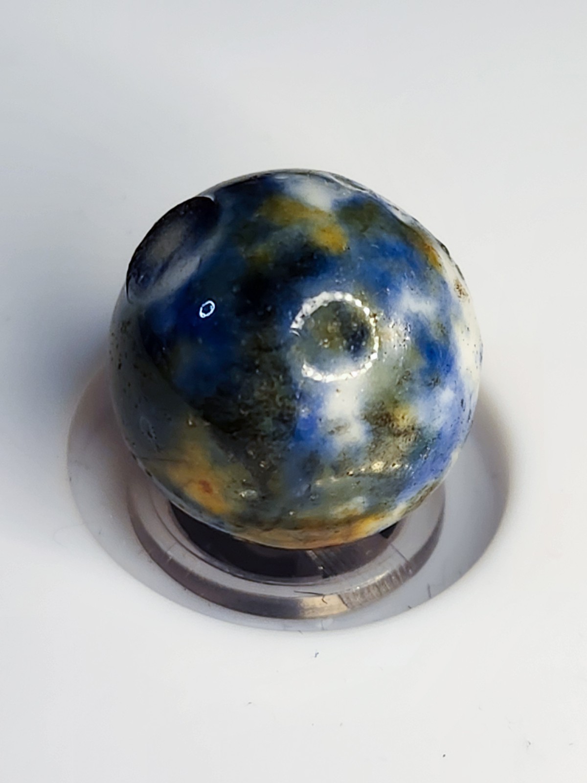 FANCY BENNINGTON MARBLE Apprx 3/4″ ANTIQUE FANCY 1800’s GLAZED CLAY old toy
