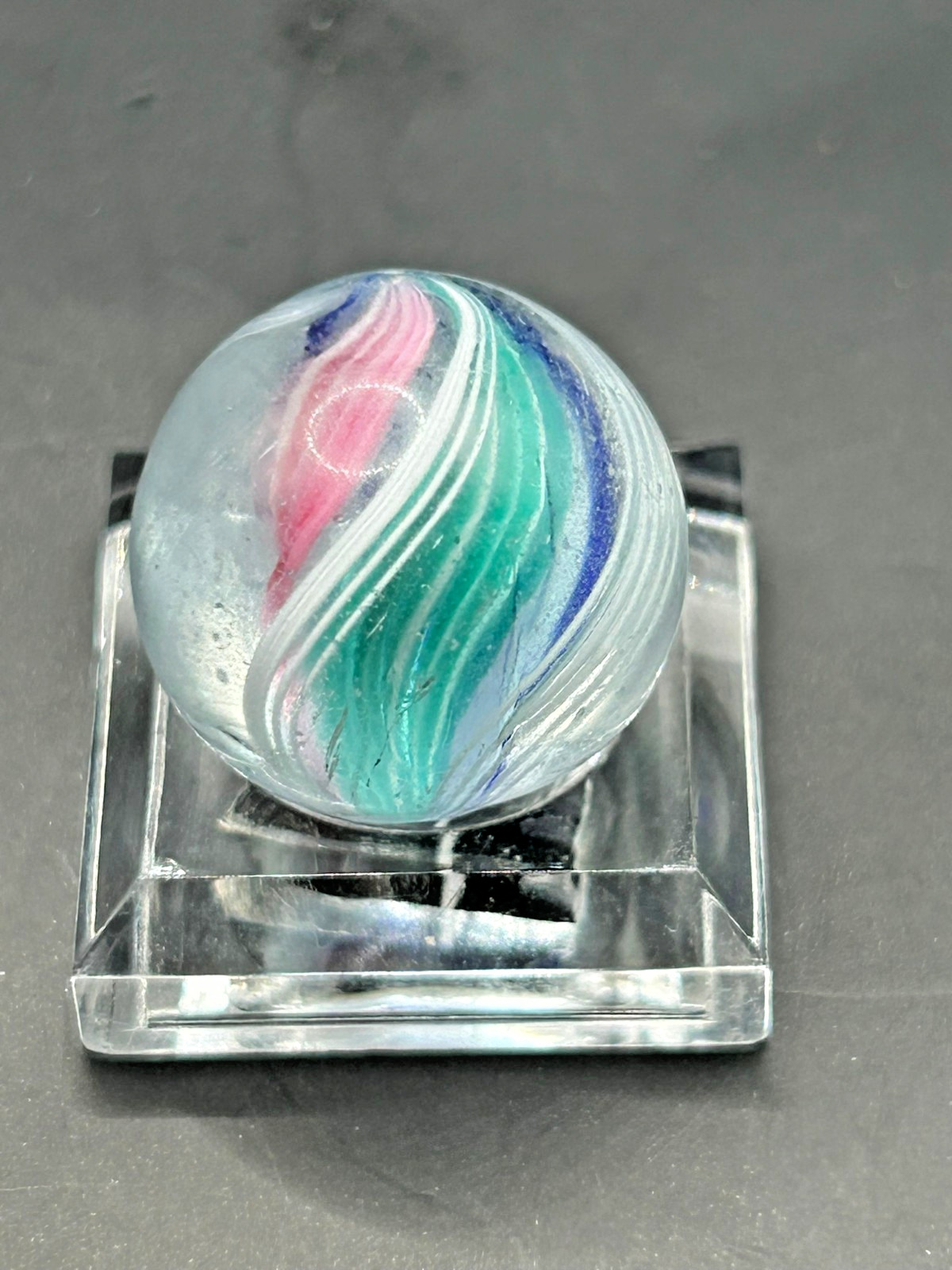 Antique German Divided Core Swirl Marble Latticino Ribbon 12/32 Mint- E1.25