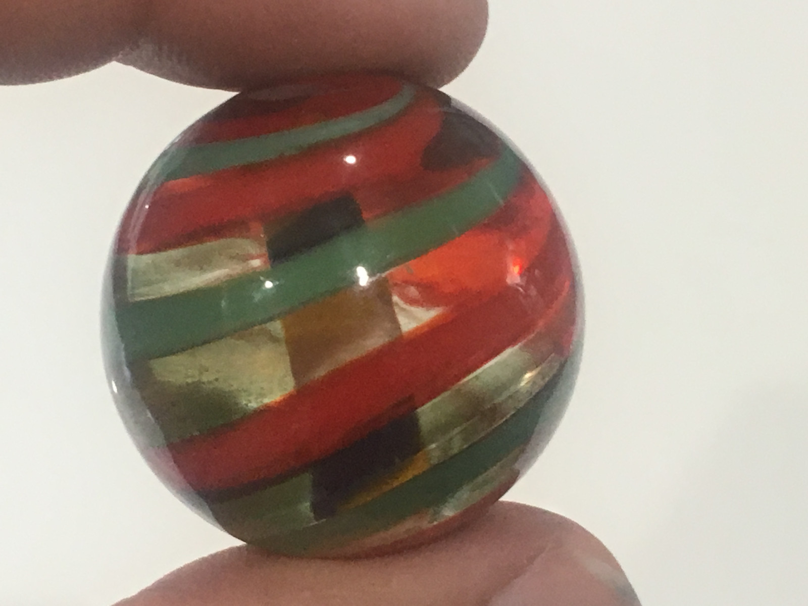 Unknown Age Blown Glass Shooter Marble Green Red Blue Yellow Swirl