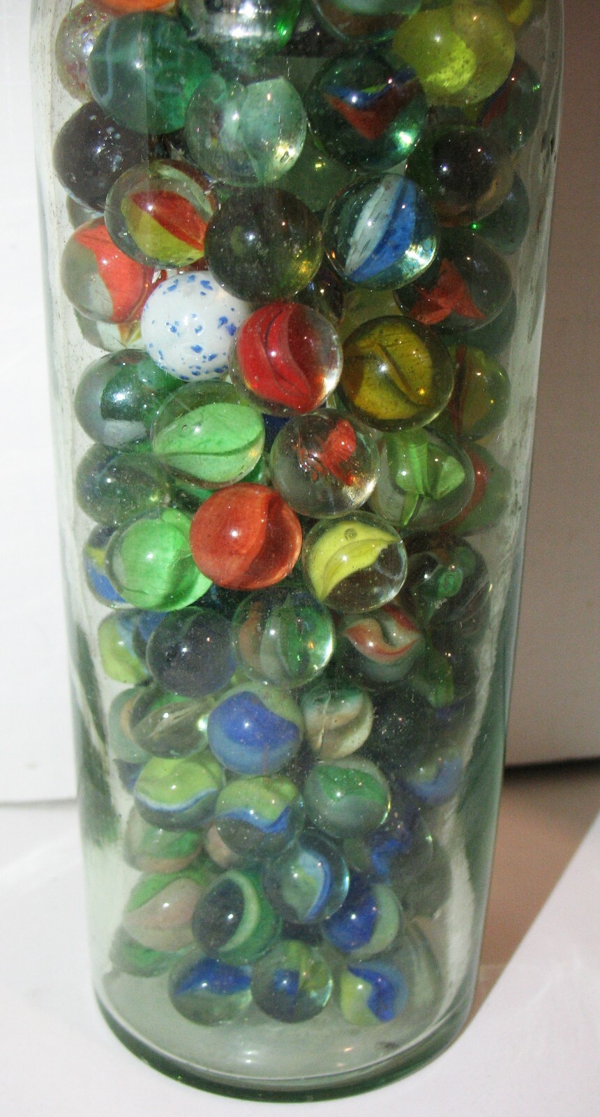 Whisky Bottle of Machine Made Marbles Various Makers +Types many 5/8″ dia